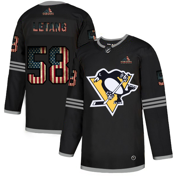 Pittsburgh Penguins #58 Kris Letang Adidas Men Black USA Flag Limited NHL Jersey-0